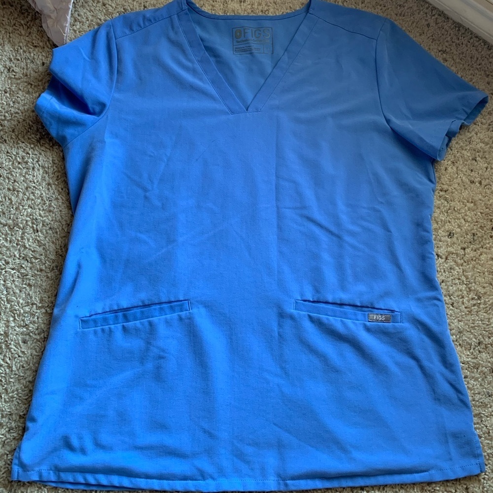 2 sets of FIGS Scrubs Size L Black and Ceil Blue.